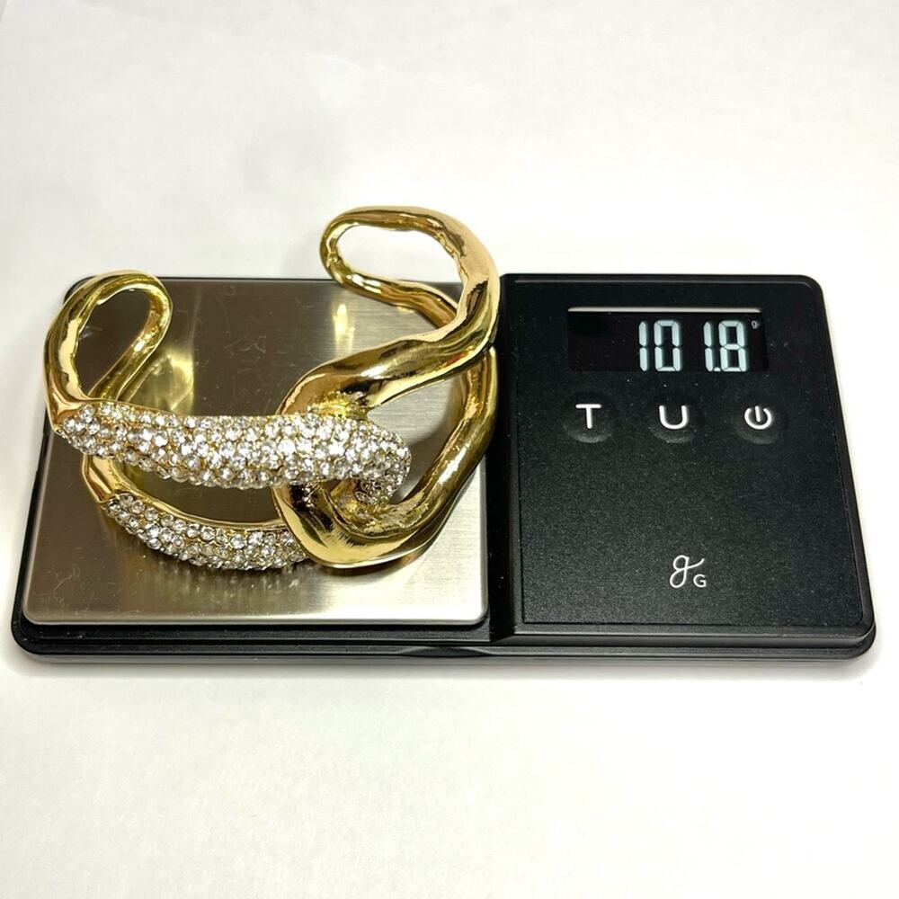 Interlocked Cuff Bracelet Pave’ Crystal Chunky Gold Alexis Bittar STYLE JA17 - Picture 6 of 7